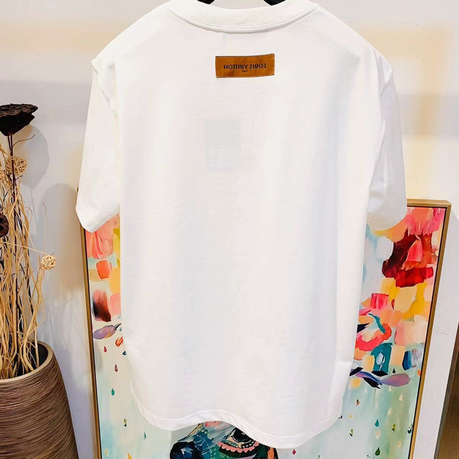 LV White Logo T-Shirt White Cotton