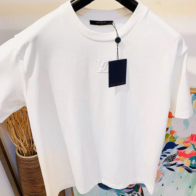 LV White Logo T-Shirt White Cotton