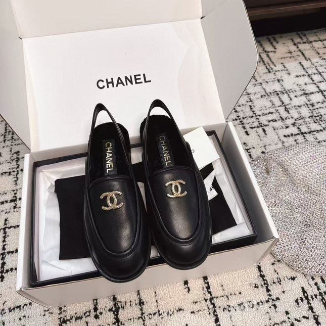 SLINGBACK LOAFER IN BLACK CALFSKIN AND SHEARLING