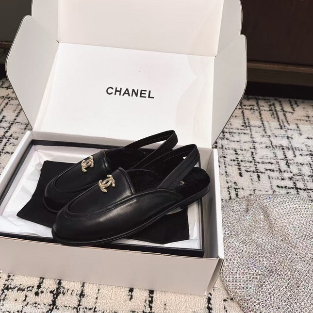 SLINGBACK LOAFER IN BLACK CALFSKIN AND SHEARLING