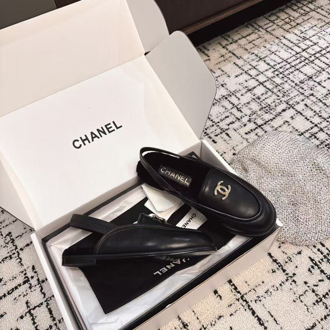 SLINGBACK LOAFER IN BLACK CALFSKIN AND SHEARLING