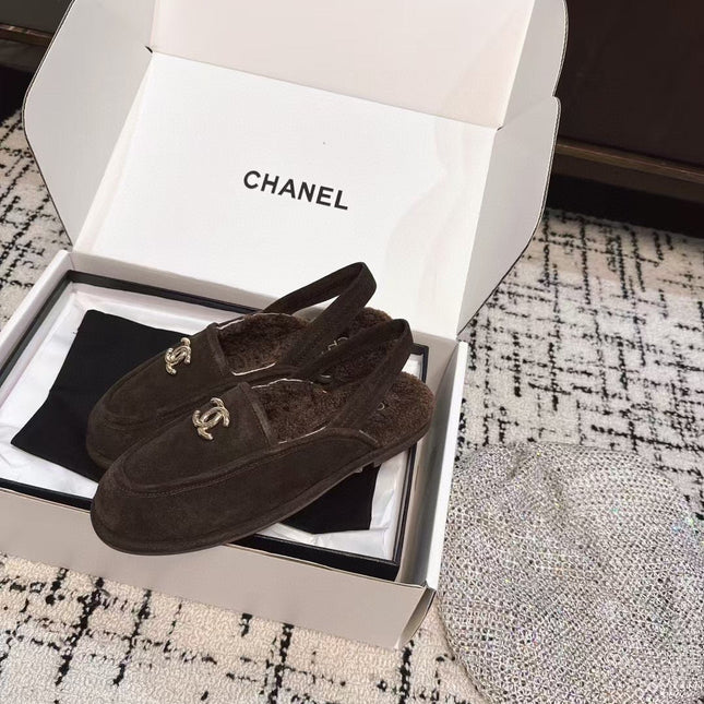 SLINGBACK LOAFER IN BROWN SUEDE AND SHEARLING