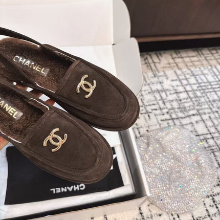 SLINGBACK LOAFER IN BROWN SUEDE AND SHEARLING