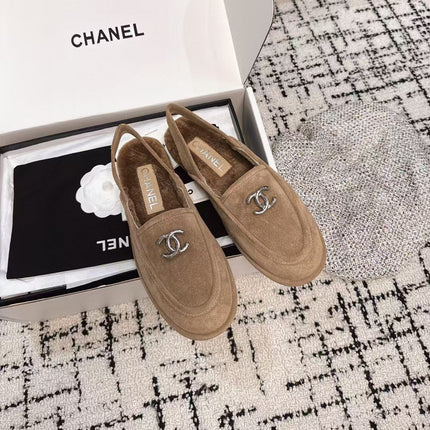 SLINGBACK LOAFER IN DARK BEIGE SUEDE AND SHEARLING