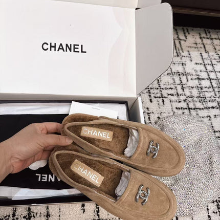 SLINGBACK LOAFER IN DARK BEIGE SUEDE AND SHEARLING