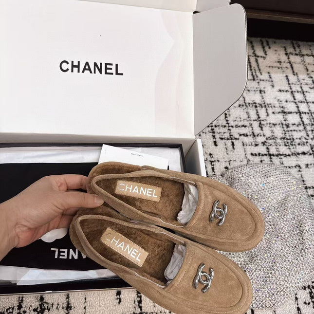 SLINGBACK LOAFER IN DARK BEIGE SUEDE AND SHEARLING