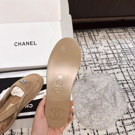 SLINGBACK LOAFER IN DARK BEIGE SUEDE AND SHEARLING