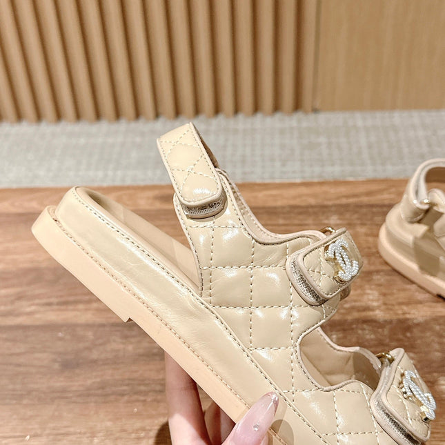 DAD SANDALS IN BEIGE QUILTED CALFSKIN