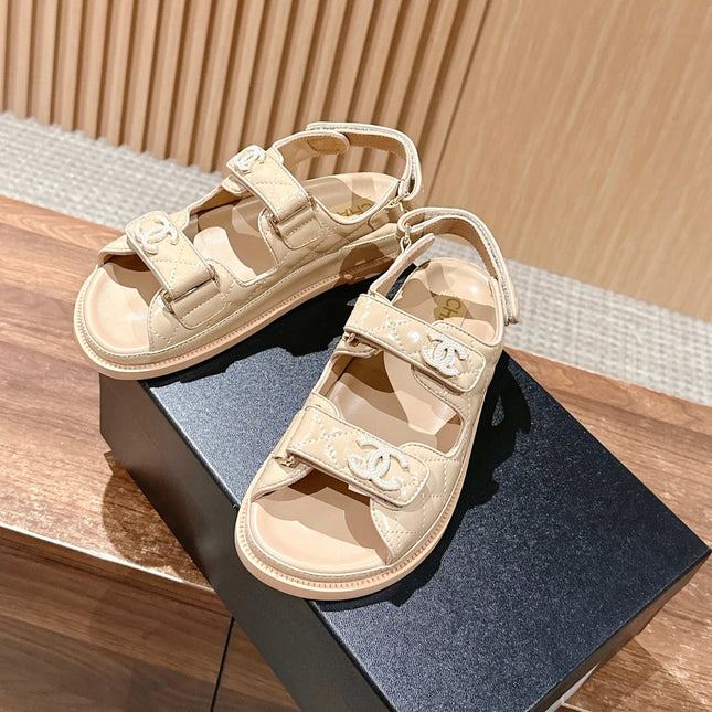 DAD SANDALS IN BEIGE QUILTED CALFSKIN