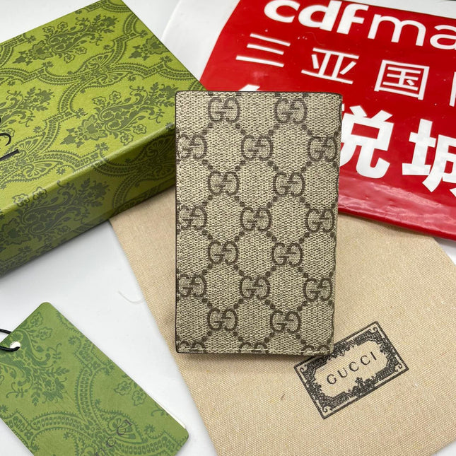 GG LONG CARD CASE IN BEIGE MIX BROWN CANVAS