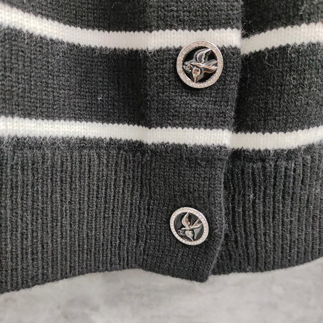 CC NAUTICAL CARDIGAN IN BLACK AND WHITE COTTON KNIT WITH STRIPED DESIGN WITH CC BUTTONS