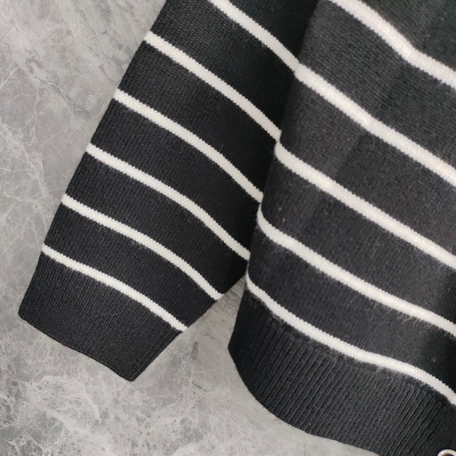 CC NAUTICAL CARDIGAN IN BLACK AND WHITE COTTON KNIT WITH STRIPED DESIGN WITH CC BUTTONS
