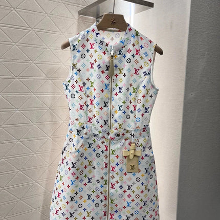 LV ZIP FRONT MONOGRAM SLEEVELESS DRESS IN MULTICOLOR COTTON