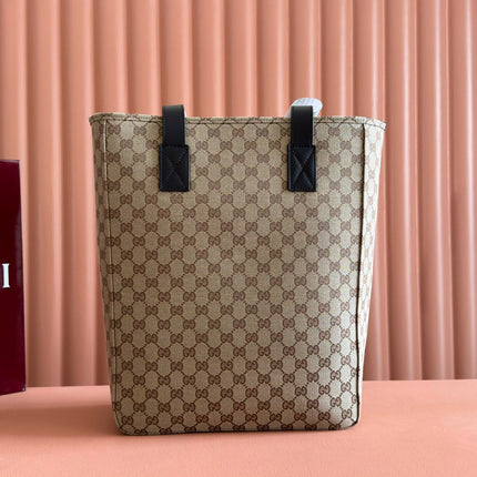 GG OPHIDIA FRONT ZIP POCKET TOTE BAG 36 IN BEIGE AND BROWN CANVAS