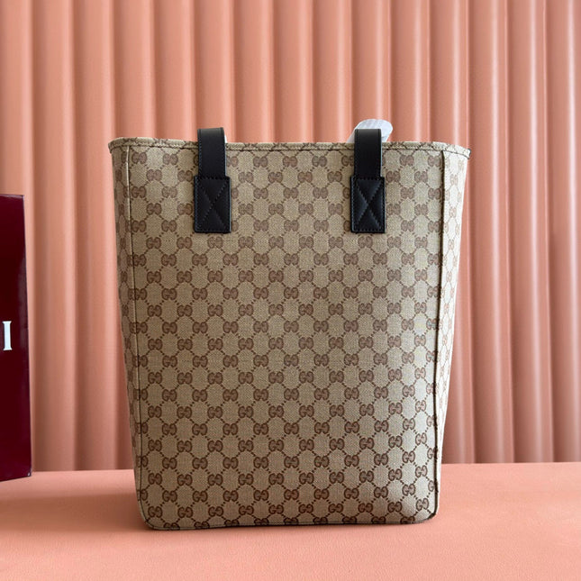 GG OPHIDIA FRONT ZIP POCKET TOTE BAG 36 IN BEIGE AND BROWN CANVAS