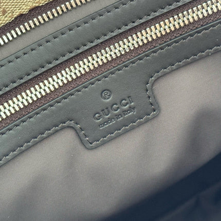 GG OPHIDIA FRONT ZIP POCKET TOTE BAG 36 IN BEIGE AND BROWN CANVAS