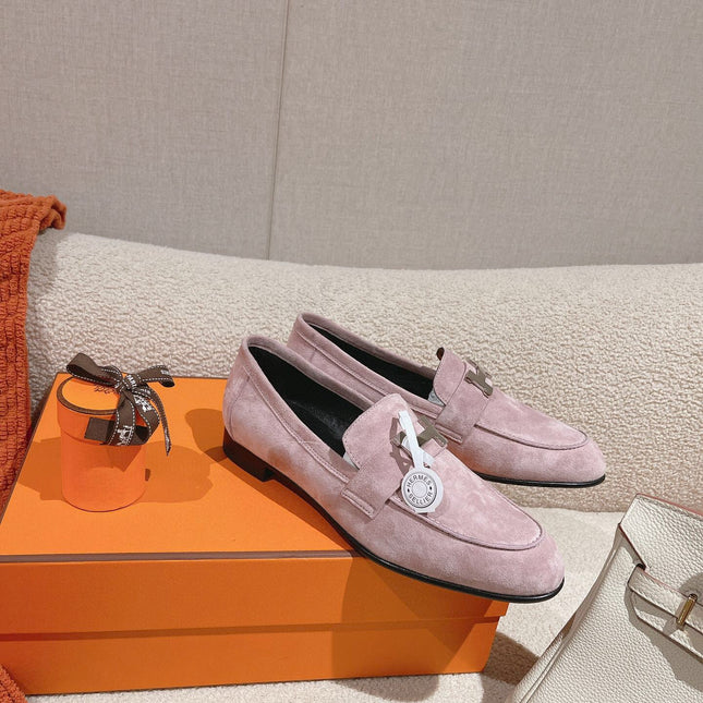 HM PARIS LOAFER IN PINK SUEDE SILVER HARDWARE