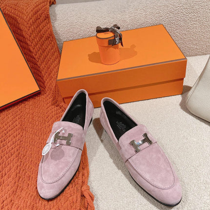 HM PARIS LOAFER IN PINK SUEDE SILVER HARDWARE