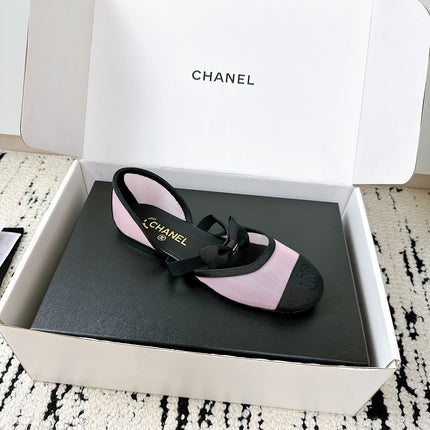 CC BOW BALLET FLATS IN PINK AND BLACK FABRIC