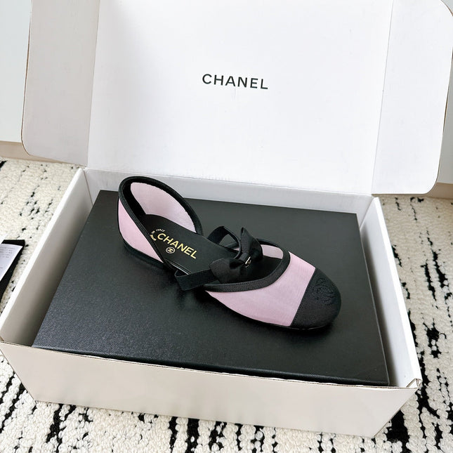 CC BOW BALLET FLATS IN PINK AND BLACK FABRIC
