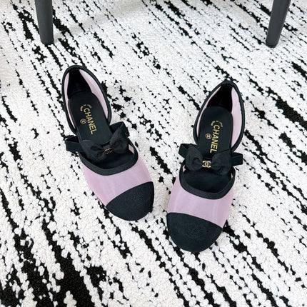 CC BOW BALLET FLATS IN PINK AND BLACK FABRIC