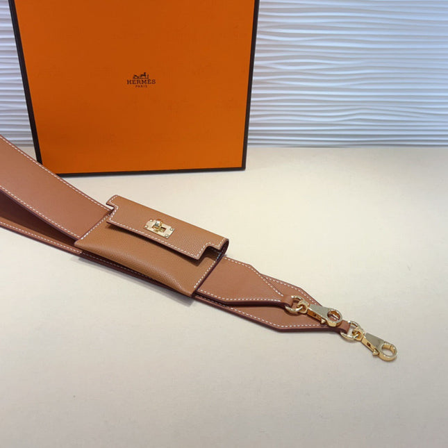 HM KELLY PURSE STRAP IN BROWN CALFSKIN WITH MINI POUCH GOLD HARDWARE