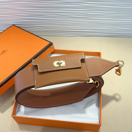 HM KELLY PURSE STRAP IN BROWN CALFSKIN WITH MINI POUCH GOLD HARDWARE