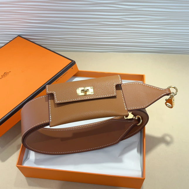 HM KELLY PURSE STRAP IN BROWN CALFSKIN WITH MINI POUCH GOLD HARDWARE