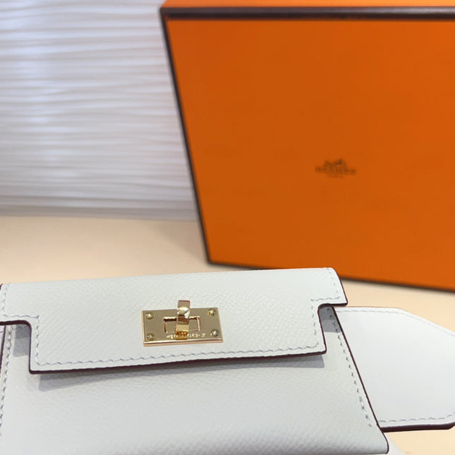 HM KELLY PURSE STRAP IN WHITE CALFSKIN WITH MINI POUCH GOLD HARDWARE