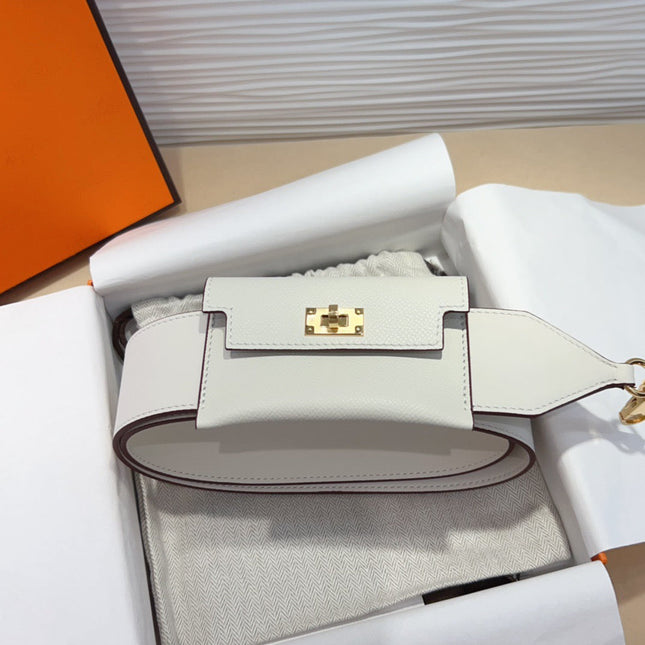 HM KELLY PURSE STRAP IN WHITE CALFSKIN WITH MINI POUCH GOLD HARDWARE