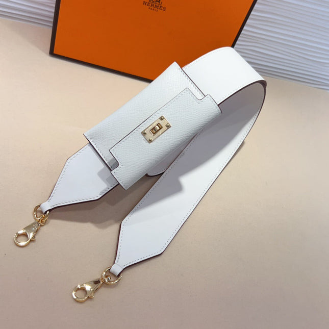 HM KELLY PURSE STRAP IN WHITE CALFSKIN WITH MINI POUCH GOLD HARDWARE