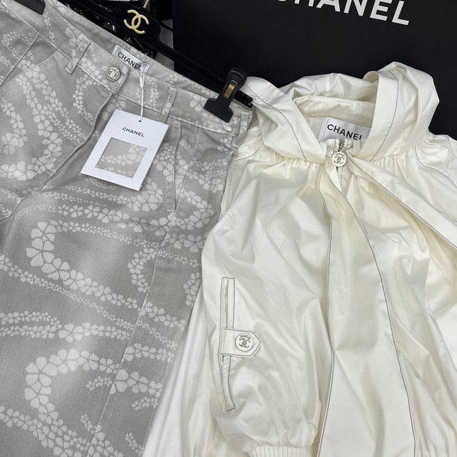 CC WIDE LEG PANTS IN GREY FLORAL SILK