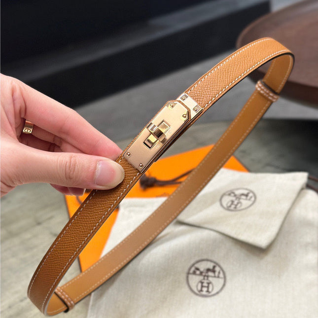 HM KELLY BELT 18MM IN TAN BROWN CALFSKIN GOLD HARDWARE