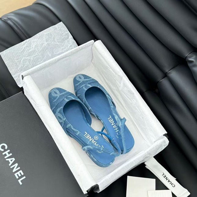 CC FLAT SLINGBACK IN LIGHT BLUE DENIM