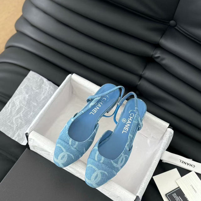 CC FLAT SLINGBACK IN LIGHT BLUE DENIM