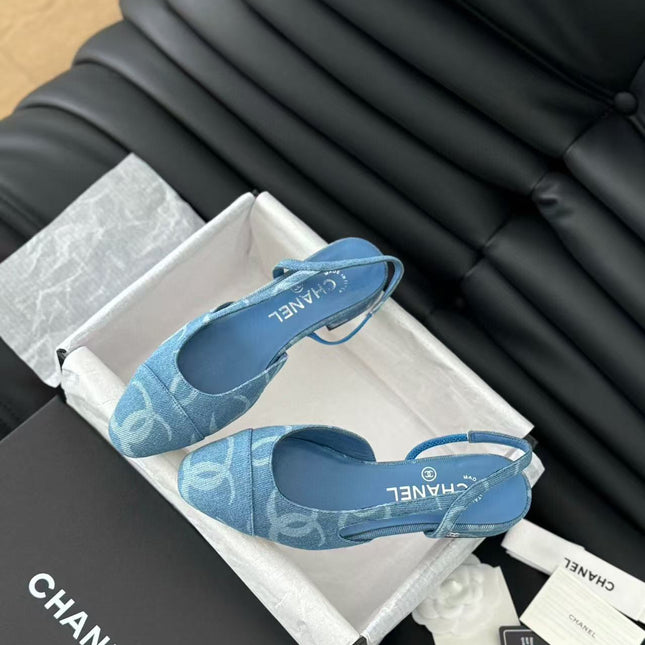 CC FLAT SLINGBACK IN LIGHT BLUE DENIM