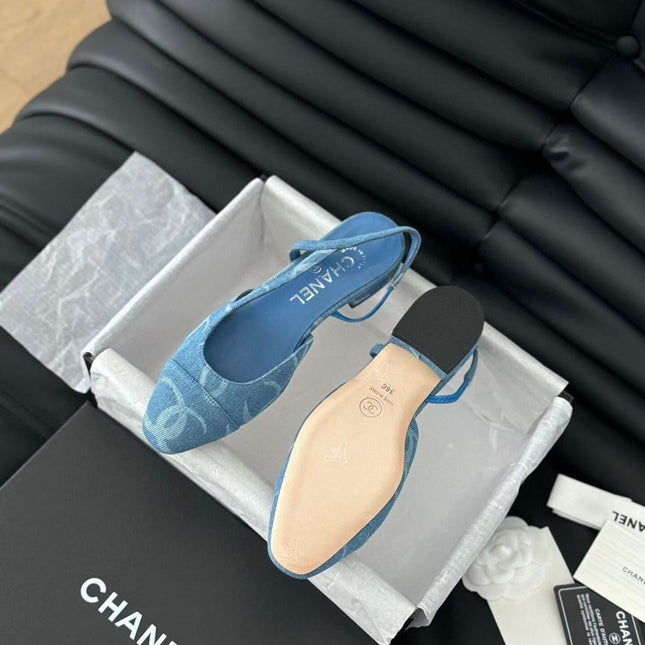 CC FLAT SLINGBACK IN LIGHT BLUE DENIM
