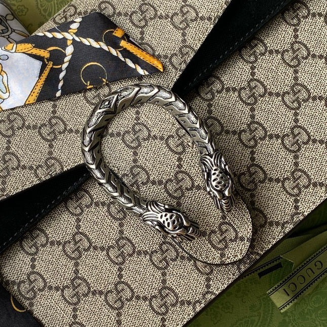 GG DIONYSUS SHOULDER BAG IN BEIGE CANVAS SILVER HARDWARE