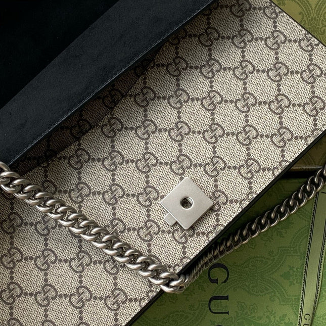 GG DIONYSUS SHOULDER BAG IN BEIGE CANVAS SILVER HARDWARE