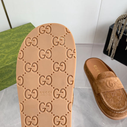 GG LOAFERS IN BROWN MONOGRAM EMBOSSED SUEDE