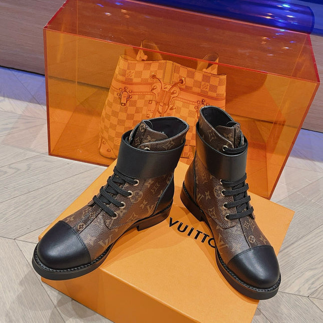 LV BOOTS IN BROWN MONOGRAM CANVAS MIX CALFSKIN