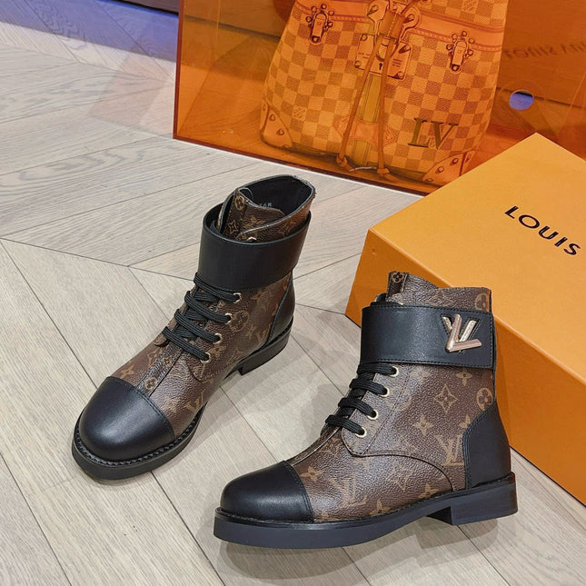 LV BOOTS IN BROWN MONOGRAM CANVAS MIX CALFSKIN