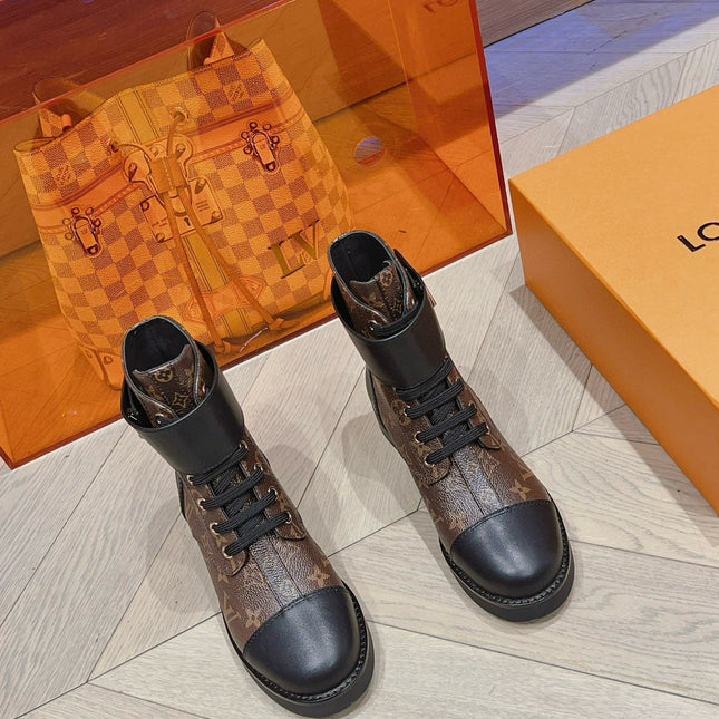LV BOOTS IN BROWN MONOGRAM CANVAS MIX CALFSKIN