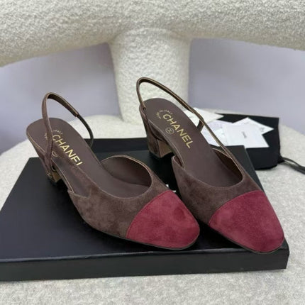 CC SLINGBACK PUMP IN RED MIX BROWN SUEDE