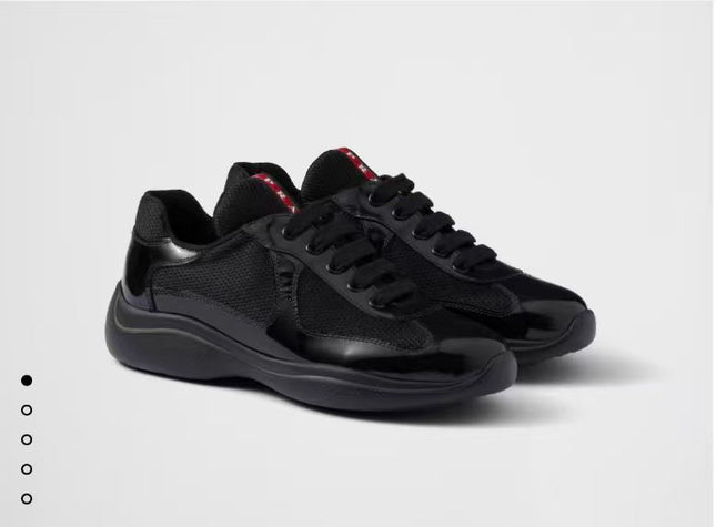 PRADA SNEAKER 25S IN BLACK MESH AND PATENT CALFSKIN
