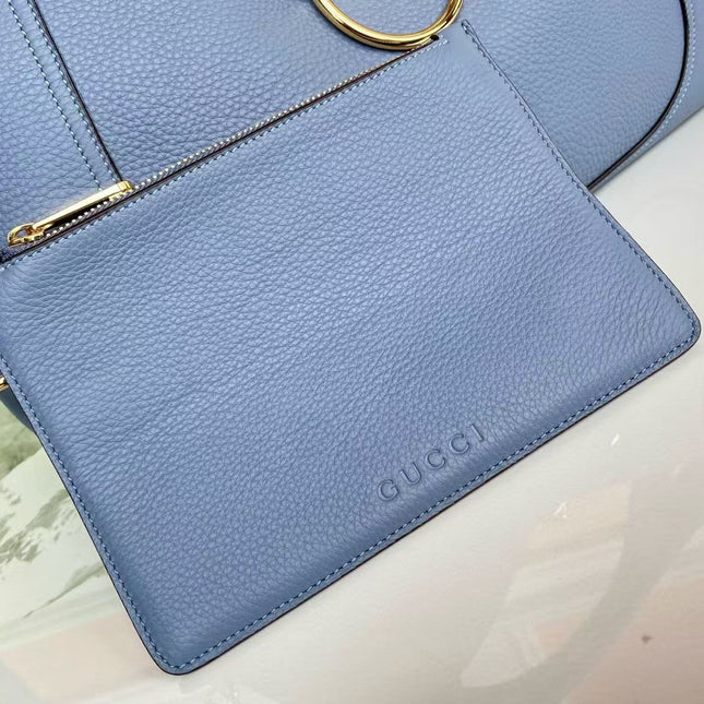 GG HORSEBIT HOBO BAG 46 IN LIGHT BLUE CALFSKIN GOLD HARDWARE