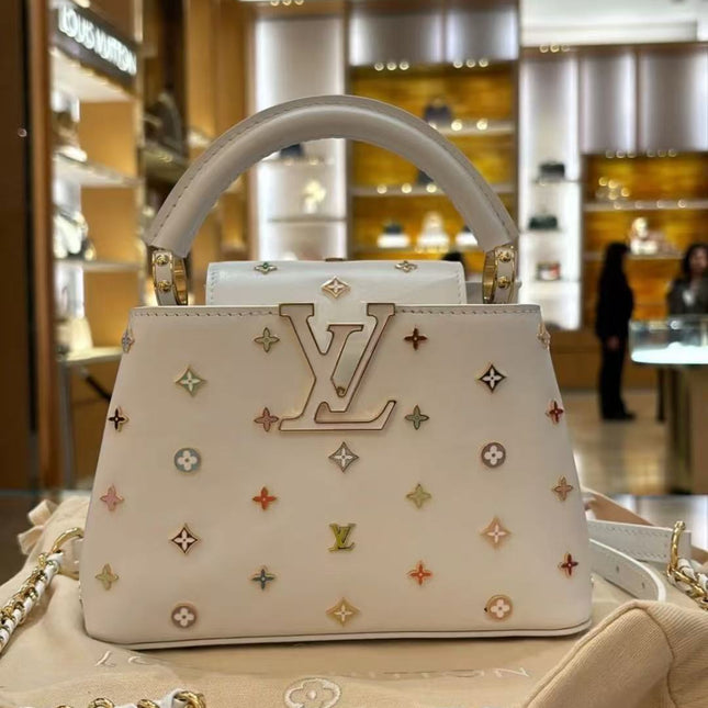 LV CAPUCINES 21 IN MULTICOLOR CALFSKIN GOLD HARDWARE TP2