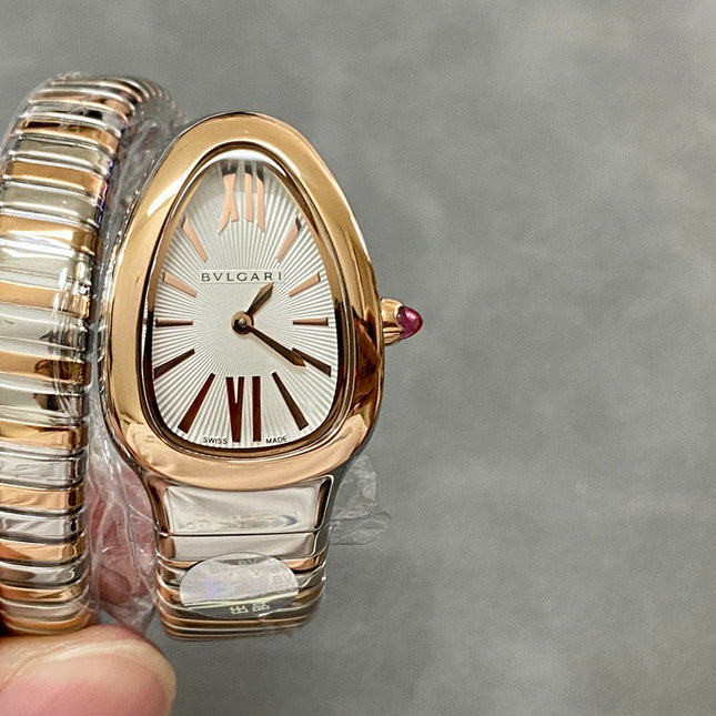 SERPENTI SPIGA PINK GOLD SILVER CERAMIC WHITE DIAL