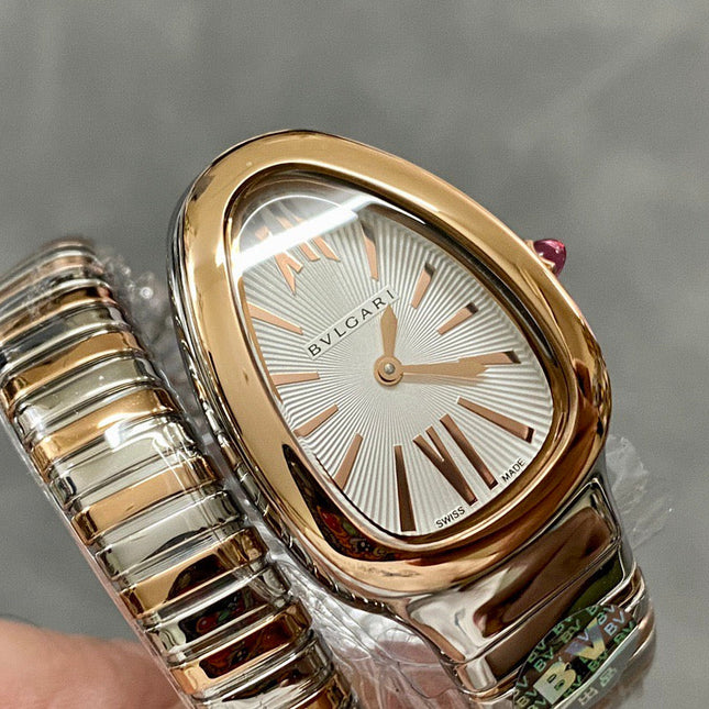 SERPENTI SPIGA PINK GOLD SILVER CERAMIC WHITE DIAL