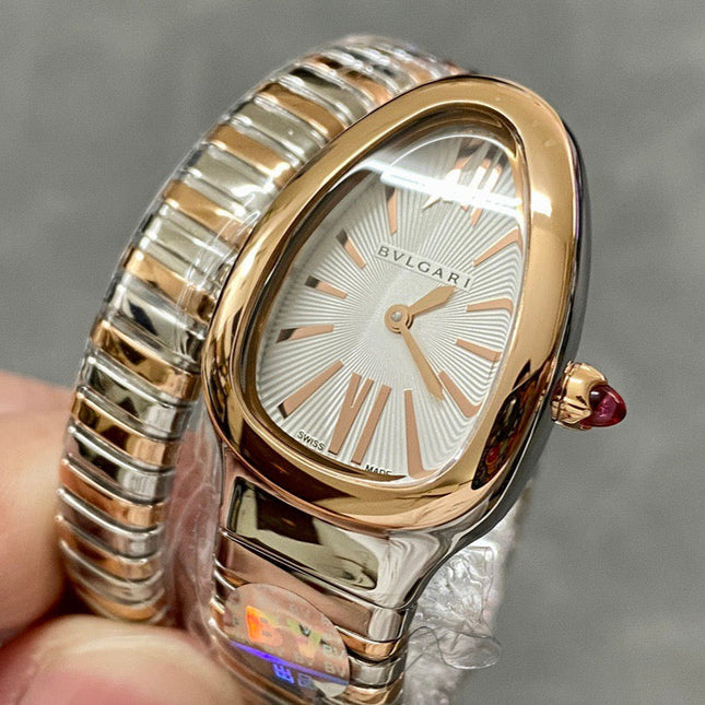 SERPENTI SPIGA PINK GOLD SILVER CERAMIC WHITE DIAL